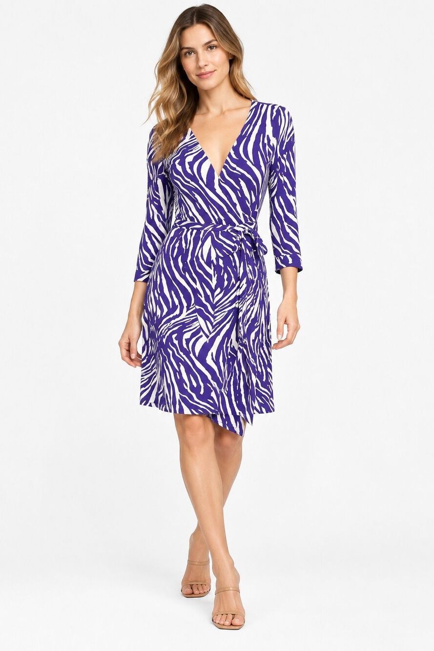 DVF Diane von Furstenberg New Julian Two Purple Zebra Jersey Wrap Dress 4